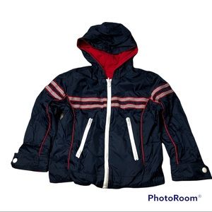 reversible fall/ spring jacket blue/red/white striped heavy zipper 4/5